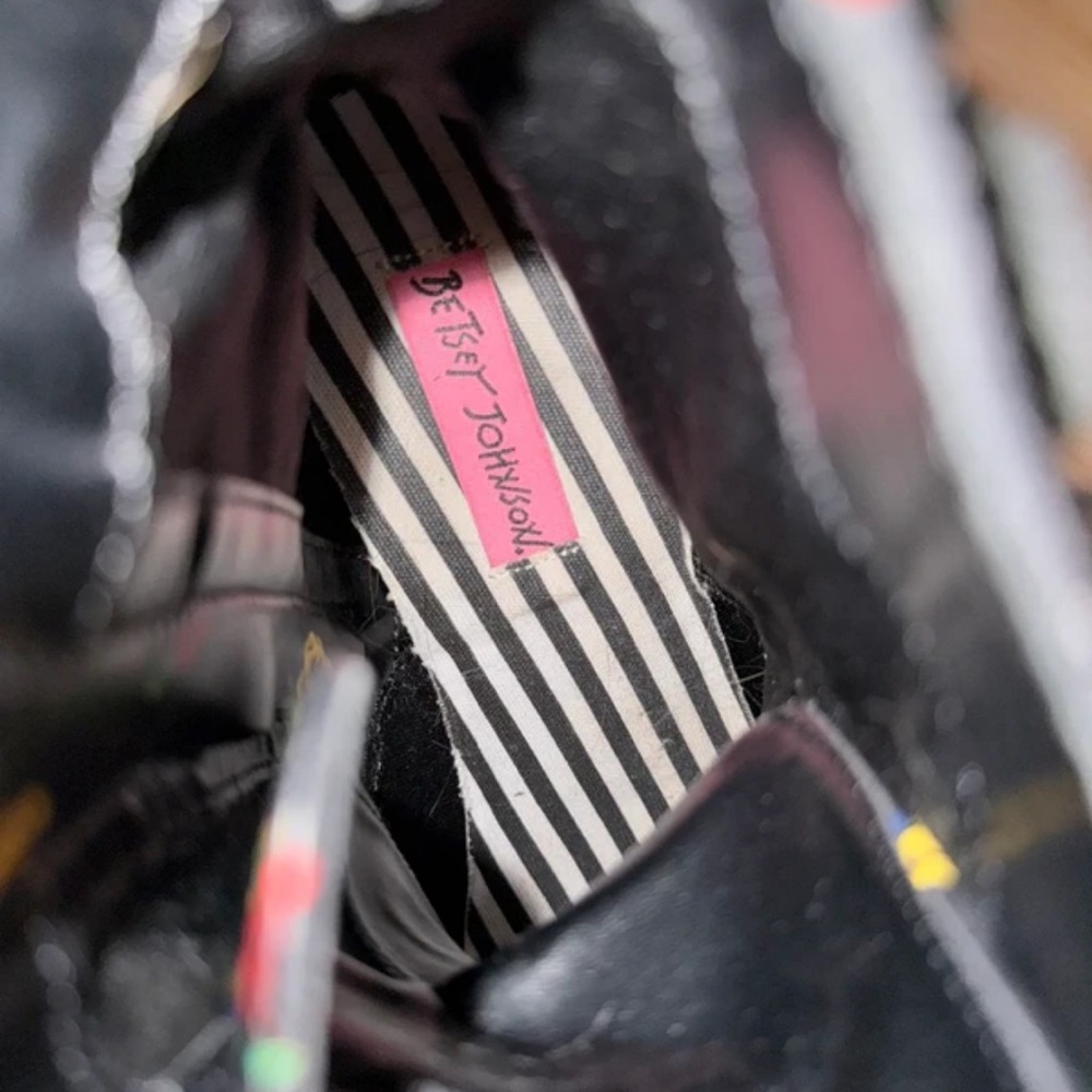 Betsey Johnson Black Embroidered Floral Lace-Up Combat Boots - Picture 5 of 5